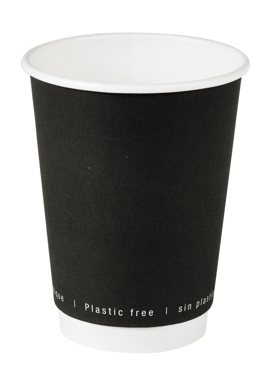Packnwood Black Double Wall Paper Cup Plastic Free 12oz D:3.5in H:4.3i