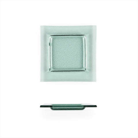 Turgla Fusion Glass Dinnerware 6" x 6" Square Transparent Green Glass Plate, Set of 12 (02-031-15TGRN)