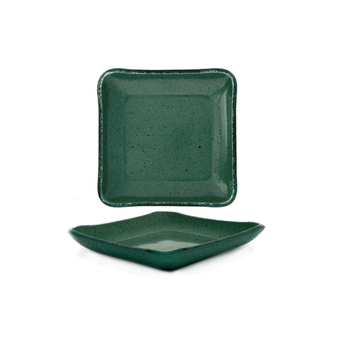 Turgla Fusion Glass Dinnerware 5.75" x 5.75" Square Agave Glass Plate, Set of 12 (02-035-15AGVS)