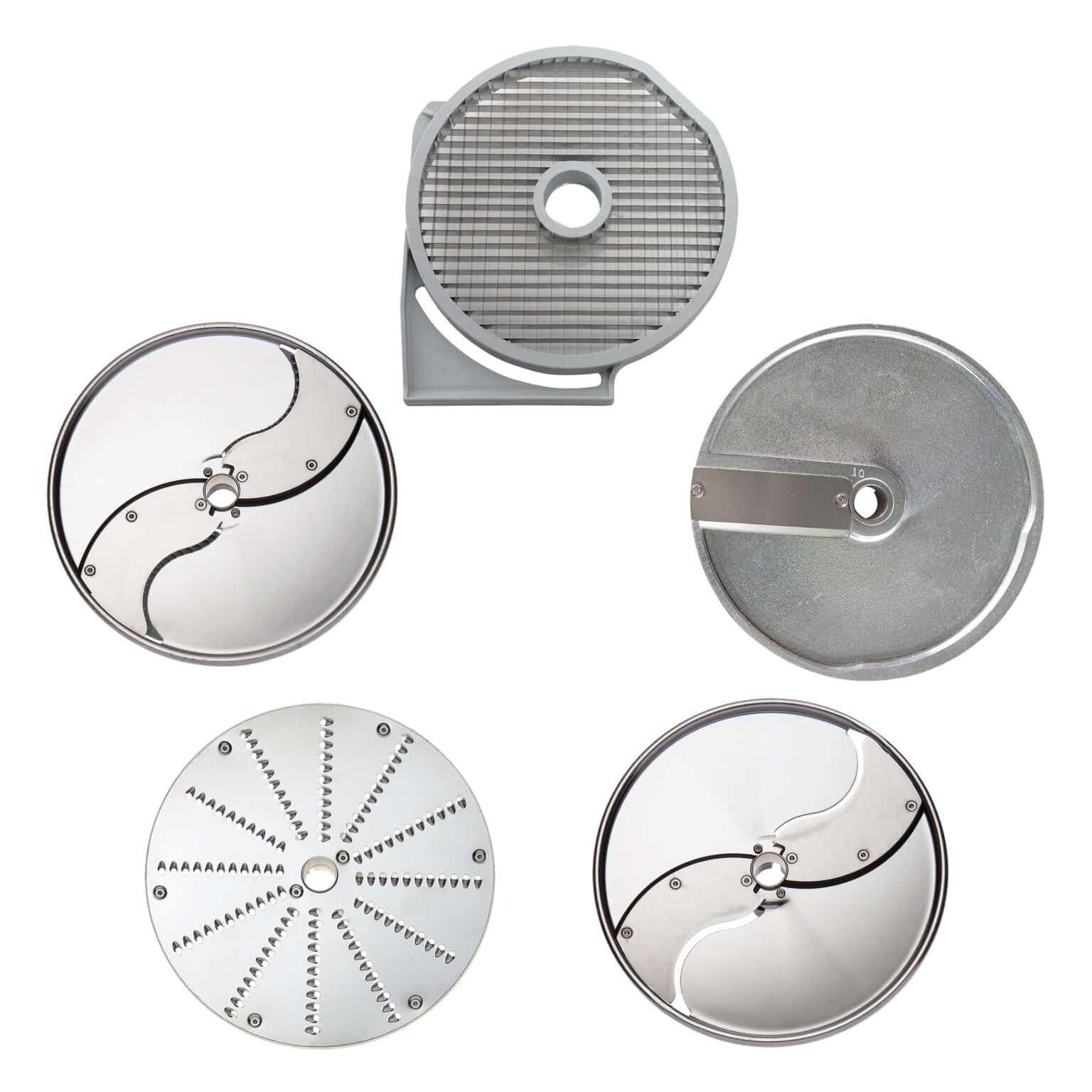 Eurodib Dito Sama, Set of 5 Discs, Diam. 205 Mm (4mm and 6mm Slicer, 6mm Julienne/shredder, 5mm and 10 Mm Slicer,  10x10mm Grid) (653870)