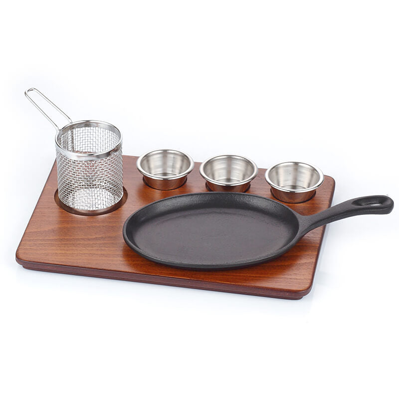 ABM Iron Cast Small Oval Fajita Skillet Set-Medium Density Fiber (A 152K 07)