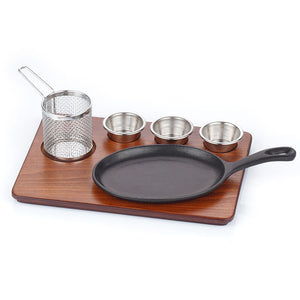 ABM Iron Cast Small Oval Fajita Skillet Set-Medium Density Fiber (A 152K 07)