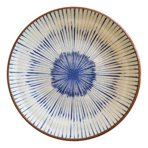 Adrier Cream and Blue With Brown Edge Medium sized Round Plate  - 21.5 Cm Ø X 2.5 Cm High (CHRP21-CB)
