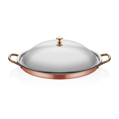 ABM Multi Metal Copper Oval Low Omelette Pan 25x17x3cm + Lid(A 101OS 25K) - iFoodservice Online