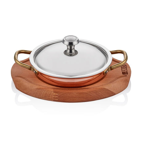 ABM Multi Metal Copper Round Dish 18cm + Lid + Trivet(A 101YS 18KA) - iFoodservice Online