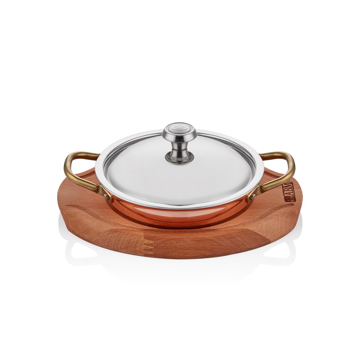 ABM Multi Metal Copper Round Dish Lid+ Wooden Trivet 12cm(A 101YS 12KA) - iFoodservice Online