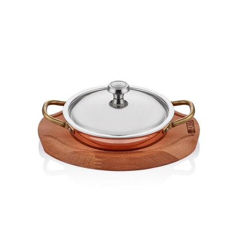 ABM Multi Metal Copper Round Dish Lid+ Wooden Trivet 12cm(A 101YS 12KA) - iFoodservice Online