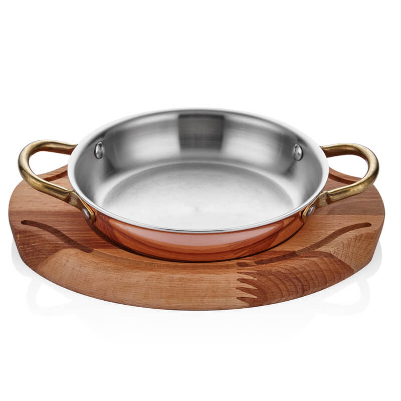 ABM Multi Metal Copper Round Dish + Wooden Trivet 14cm(A 101YS 14A) - iFoodservice Online