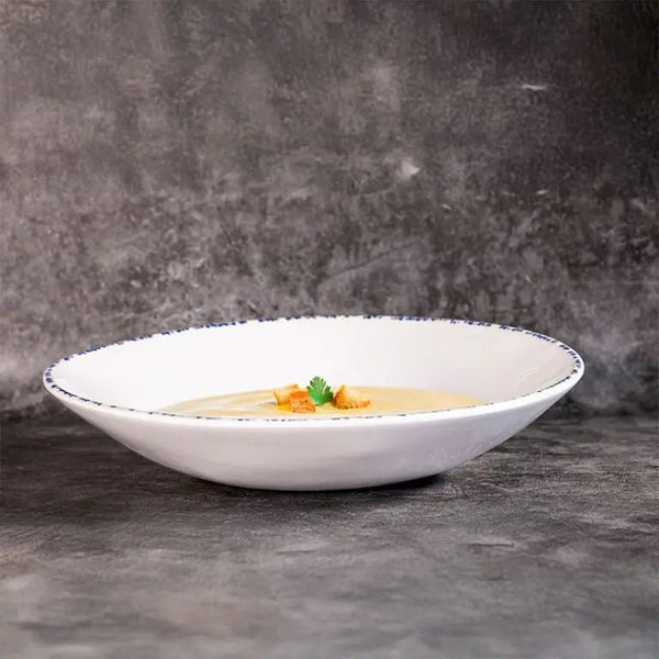 Adrier Cobalt White With Blue Border Deep plate - 25 cm Ø x 5 cm high (MODP25 - BLU) - iFoodservice Online