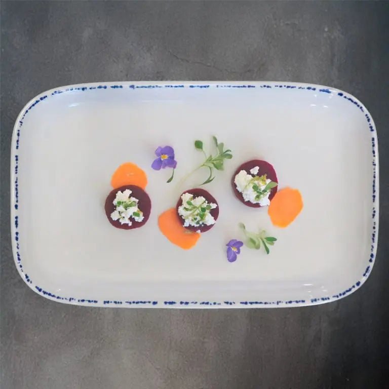 Adrier Cobalt White With Blue Border Rectangular plate - 30.3 x 18.9 cm x 3 cm height (MORP3019 - BLU) - iFoodservice Online