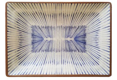 Adrier Cream and Blue With Brown Edge Medium Rectangular Platter - 24 X 17 X 2.5 Cm (CHRCP2417 - CB) - iFoodservice Online