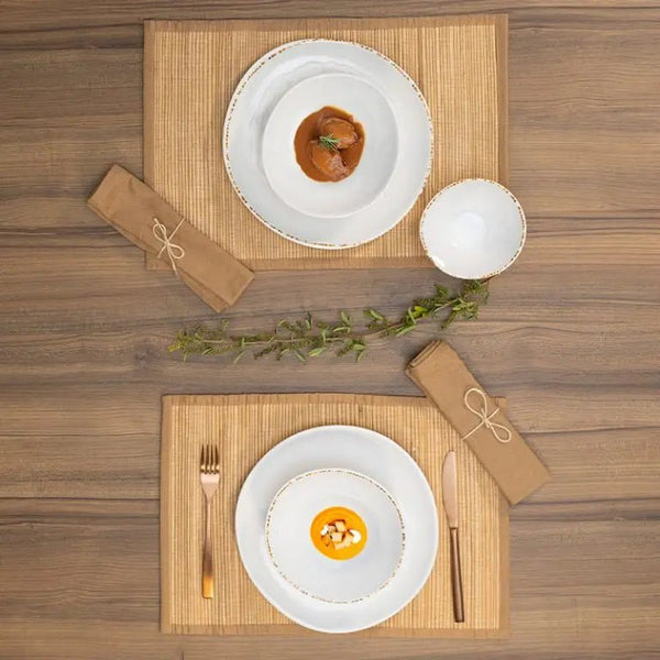 Adrier Dune White with brown border Round plate - 26.4 cm Ø x 2 cm height (MORP26 - BEI) - iFoodservice Online