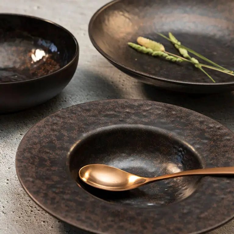 Adrier Orion Black Round plate w/wide edge - 23.2 cm x 5 cm height (RPWE232 - ORI) - iFoodservice Online