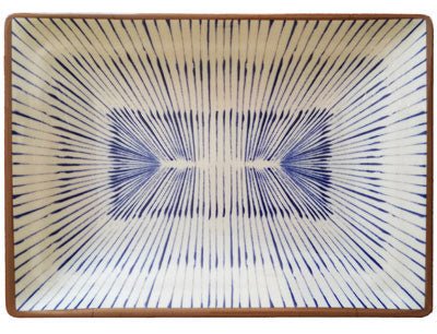 AdrierCream and Blue With Brown Edge Large Rectangular Platter - 30.5 X 21.5 X 3.5 Cm (CHRCP3021 - CB) - iFoodservice Online