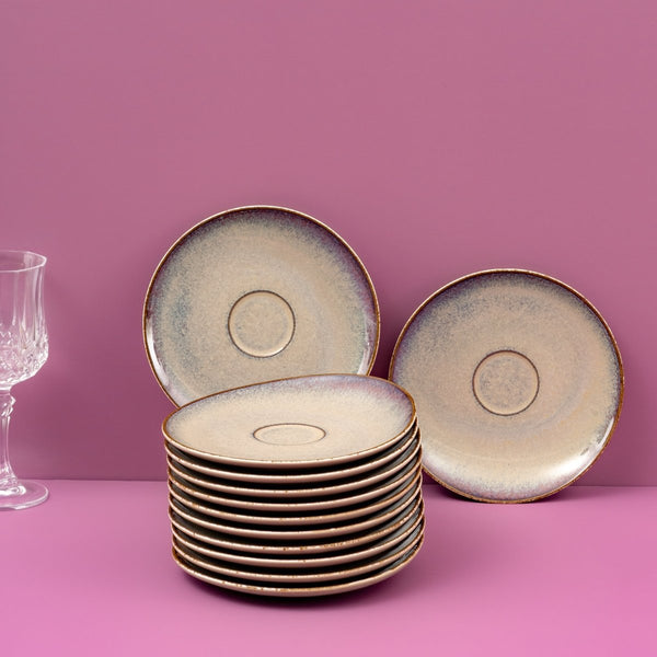 Ariane 6 2/7" Splash Beige Porcelain Coupe Elevated Tea/Coffee Saucer - 12/Case (AVCARN257014016) - iFoodservice Online