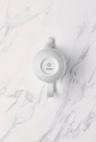 Ariane 8 4/9 Oz Vital Coupe - Warm White Porcelain Creamer With Handle - 6/Case (AVCARN000064025) - iFoodservice Online