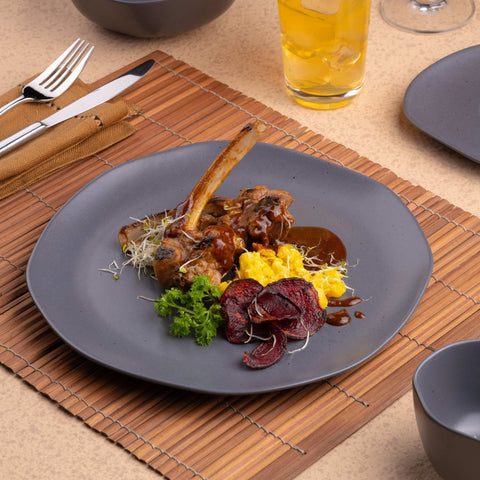 Ariane Earth 10 5/8" Earth - Charcoal Grey Dots Porcelain Flate Plate - 6/Case (AERARN510011027) - iFoodservice Online
