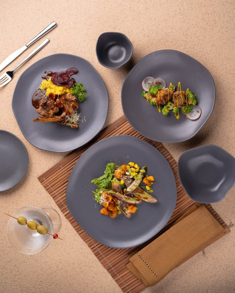 Ariane Earth 3 3/4'' Earth - Charcoal Grey Dots Porcelain Bowl - 12/Case (AERARN510022010) - iFoodservice Online