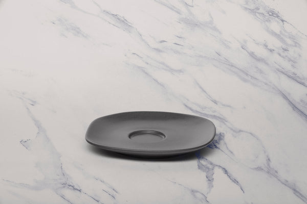 Ariane Earth 5 1/8" Earth - Charcoal Grey Dots Porcelain Saucer - 12/Case (AERARN510014013) - iFoodservice Online