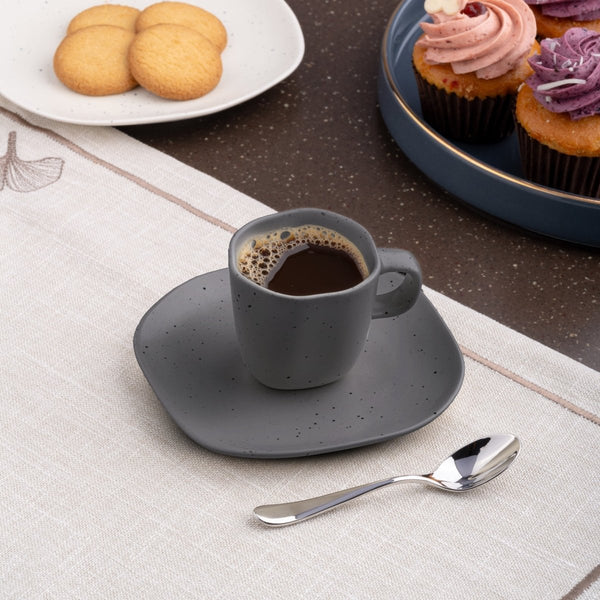 Ariane Earth 5 1/8" Earth - Charcoal Grey Dots Porcelain Saucer - 12/Case (AERARN510014013) - iFoodservice Online