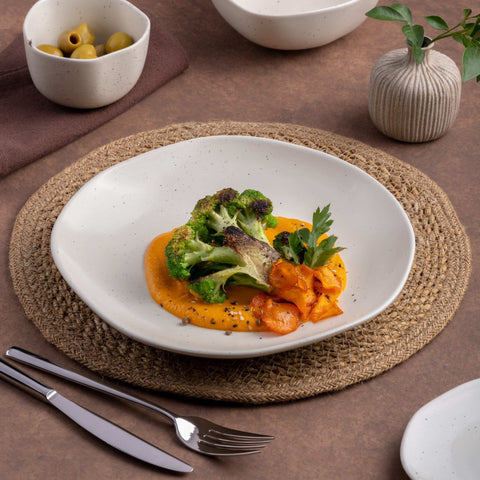 Ariane Earth 9" Earth - Linen White Porcelain Deep Plate - 6/Case (AERARN508012023) - iFoodservice Online