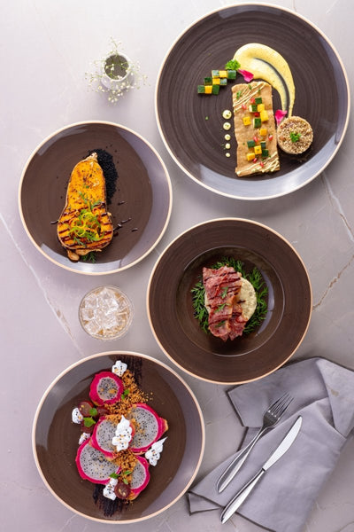 Ariane Gn 11'' x 5 1/2'' Twister Mokka Brown Porcelain Rectangle Plate - 6/Case (AGNARN263011028) - iFoodservice Online