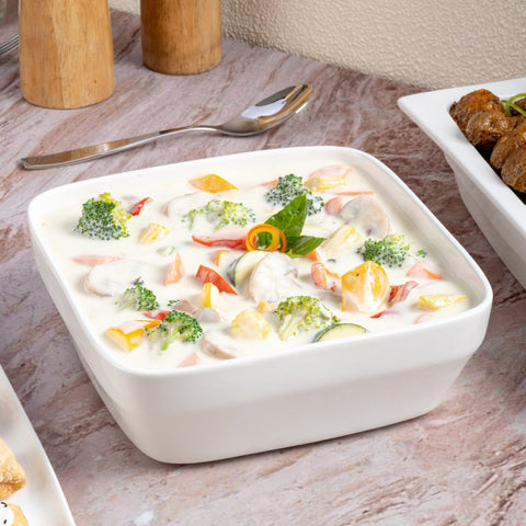 Ariane Gn 8 8/9'' x 8 8/9'' Buffet - Warm White Porcelain Pan Square Bowl - 1/Case (AGNARN000102226) - iFoodservice Online