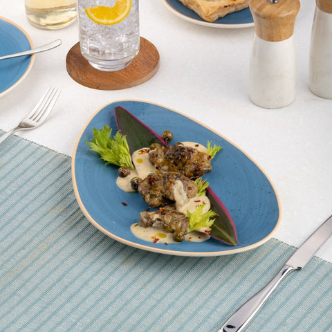 Ariane Island 11 3/7" Twister Blue Porcelain Triangle Plate - 6/Case (AISARN264011029) - iFoodservice Online