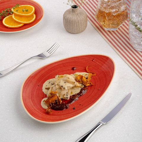 Ariane Island 11 3/7" Twister Red Porcelain Triangle Plate - 6/Case (AISARN204011029) - iFoodservice Online