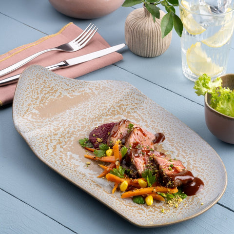 Ariane Juliet 7 7/8'' x 11 4/5'' Mohenjodaro Porcelain Rectangle Futura Plate - 6/Case (AJRARNC98017020) - iFoodservice Online