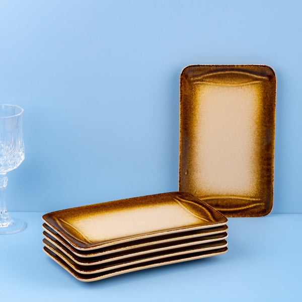 Ariane Laps 12 3/5"x 6" Sahara Porcelain Broad Rectangle Platter - 6/Case (ALPARND63011003) - iFoodservice Online