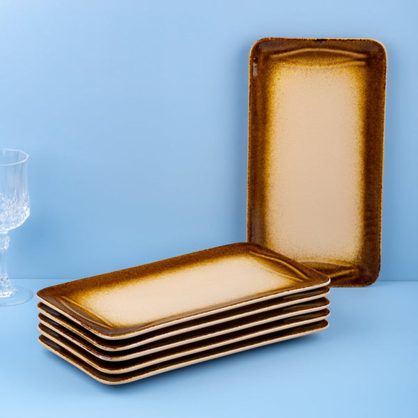 Ariane Laps 8 1/4" x 5 1/8" Sahara Porcelain Rectangle Platter - 6/Case (ALPARND63011005) - iFoodservice Online