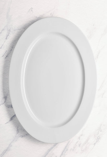 Ariane Prime 17 5/7" x 12 2/5'' Prime - Warm White Porcelain Oval Platter - 3/Case (APRARN000015045) - iFoodservice Online