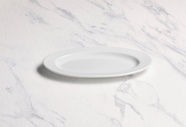 Ariane Prime 6 2/3'' Prime - Warm White Porcelain Oval Platter - 12/Case (APRARN000015017) - iFoodservice Online