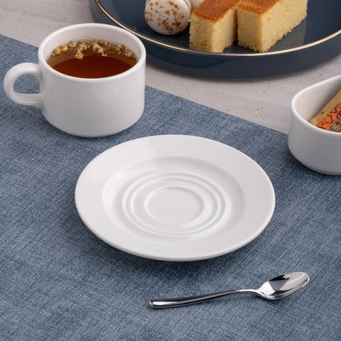 Ariane Prime 6" Prime - Warm White Porcelain Saucer - 12/Case (APRARN000014015) - iFoodservice Online