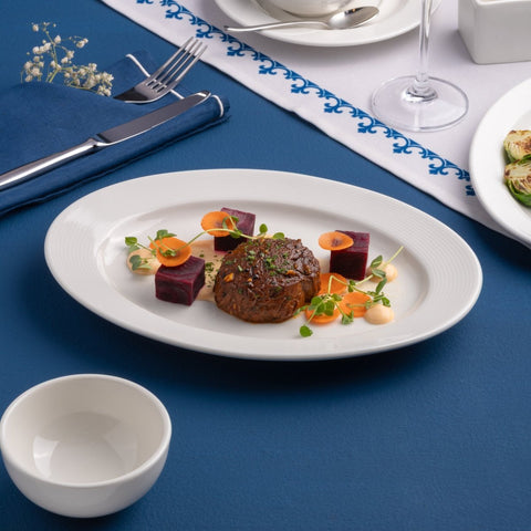 Ariane Prime 8 2/3'' x 6 1/9" Orba White Porcelain Oval Platter - 12/Case (APRARN121015022) - iFoodservice Online