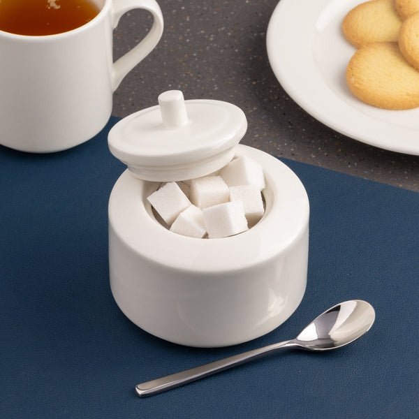Ariane Prime 9 1/8 Oz Prime - Warm White Porcelain Sugar Pot With Lid - 4/Case (APRARN000066027) - iFoodservice Online