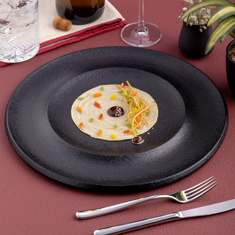 Ariane Slide 11 4/5" Slide - Black Dazzle Porcelain Plate - 6/Case (ADEARN259011030) - iFoodservice Online