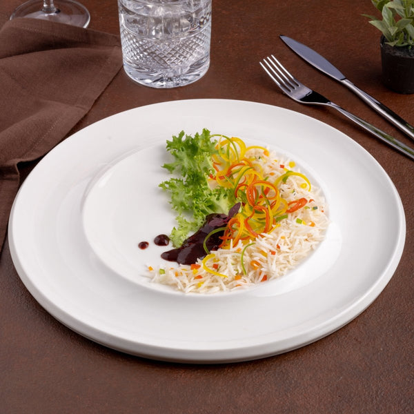 Ariane Slide 11 4/5" Slide - Warm White Porcelain Plate - 6/Case (ADEARN000011030) - iFoodservice Online