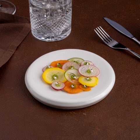 Ariane Slide 6 2/7" Slide - Warm White Porcelain Plate - 6/Case (ADEARN000011016) - iFoodservice Online