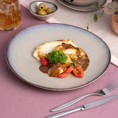 Ariane Vital Coupe 10 5/8" Splash Beige Porcelain Elevated Plate - 12/Case (AVCARN257111027) - iFoodservice Online