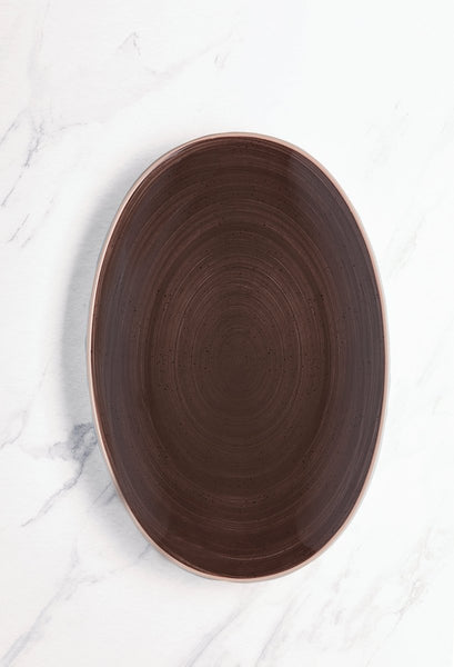 Ariane Vital Coupe 14 1/6" Twister Brown Porcelain Coupe Oval Plate - 6/Case (AVCARN263015036) - iFoodservice Online