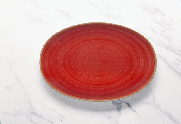 Ariane Vital Coupe 14 1/6" Twister Red Porcelain Coupe Oval Plate - 6/Case (AVCARN204015036) - iFoodservice Online