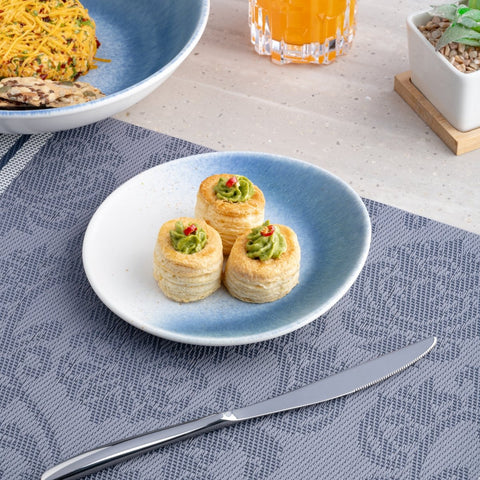 Ariane Vital Coupe 6" White & blue Porcelain Coupe Elevated Plate - 12/Case (AVCARND65111015) - iFoodservice Online