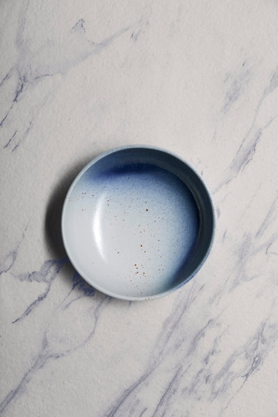 Ariane Vital Coupe 8 1/4" White & Blue Porcelain Coupe Round Deep Plate - 6/Case (AVCARND65012001) - iFoodservice Online