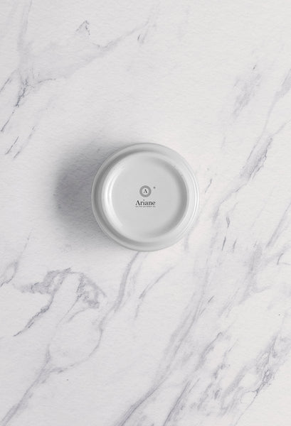 Ariane White 3 1/2" Prime - Warm White Porcelain Butter Ramekin Grooves - 12/Case (APRARN000075003) - iFoodservice Online