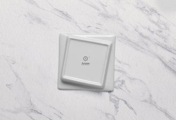 Ariane White 4 3/8" x 4 3/8" Miniature Porcelain Squire Plate With Rim - 18/Case (AMNARN000101003) - iFoodservice Online