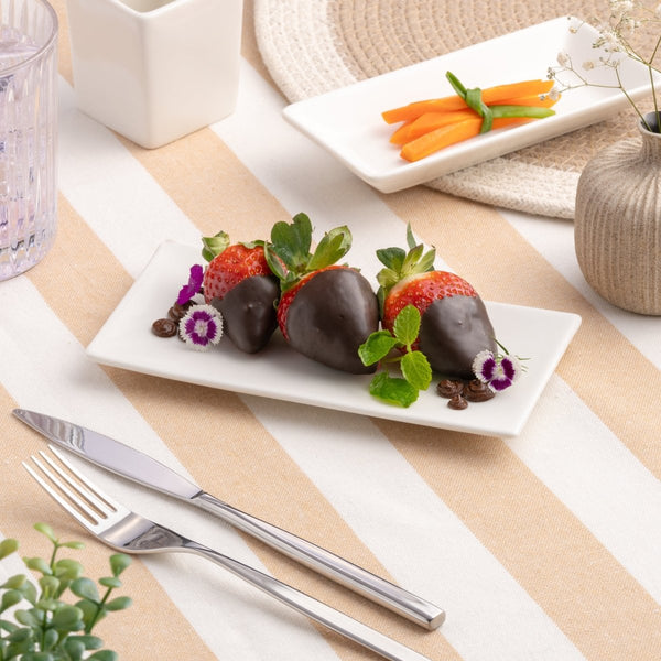 Ariane White 9" x 4 1/3" Panorama Porcelain Rectangle Plate - 12/Case (ARRARN000011003) - iFoodservice Online