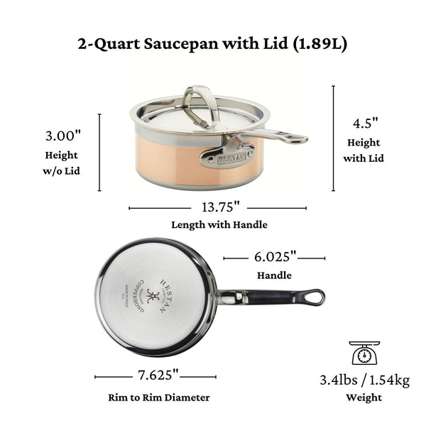 Hestan CopperBond® 2-Quart Induction Copper Saucepan with Lid (31594) - iFoodservice Online