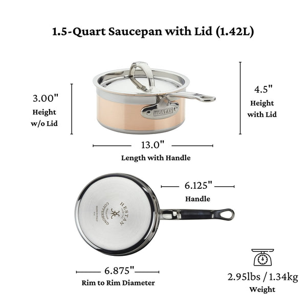 Hestan CopperBond® Aura™ 1.5qt Professional Copper Saucepan with Lid (31834) - iFoodservice Online